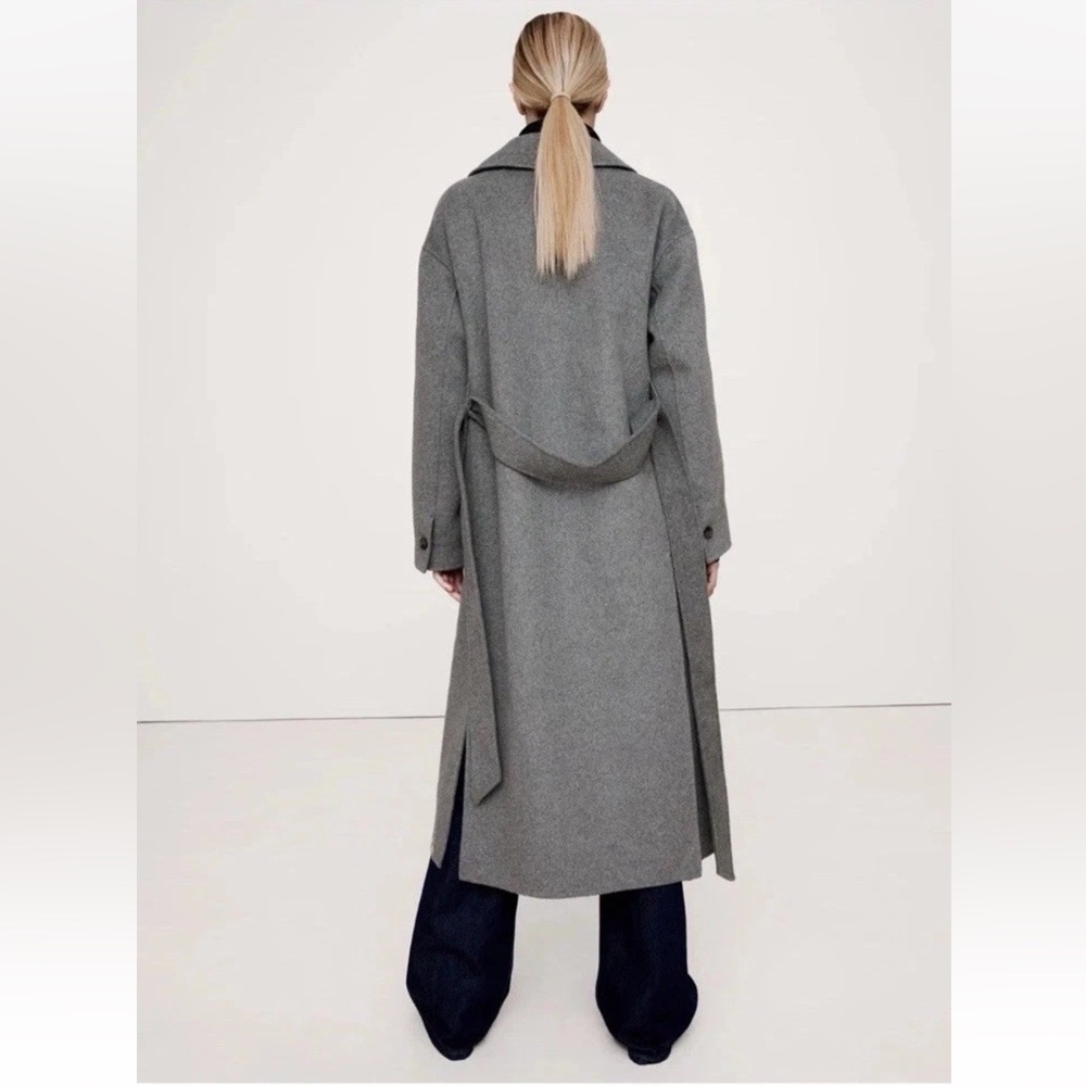 NWT! Banana Republic Black DOUBLE-FACED WRAP COAT Small S jacket wool blend - Picture 4 of 9